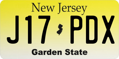 NJ license plate J17PDX