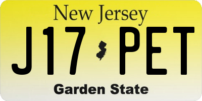 NJ license plate J17PET