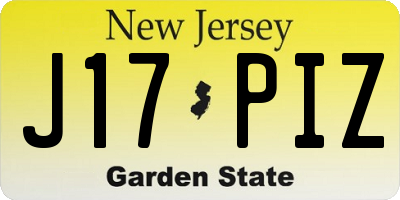 NJ license plate J17PIZ