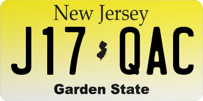 NJ license plate J17QAC