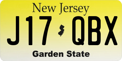 NJ license plate J17QBX