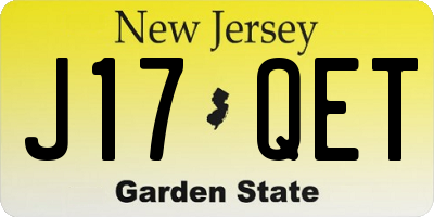 NJ license plate J17QET
