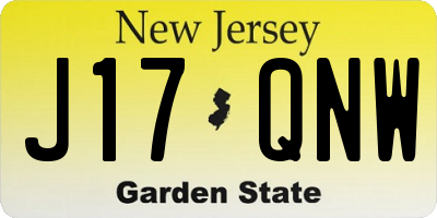 NJ license plate J17QNW