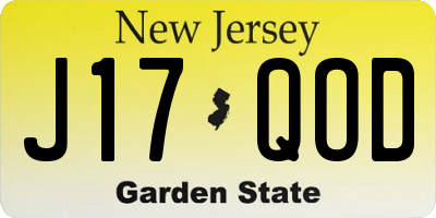 NJ license plate J17QOD