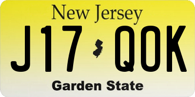 NJ license plate J17QOK