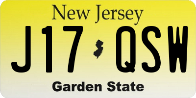 NJ license plate J17QSW