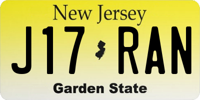 NJ license plate J17RAN