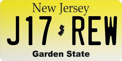 NJ license plate J17REW