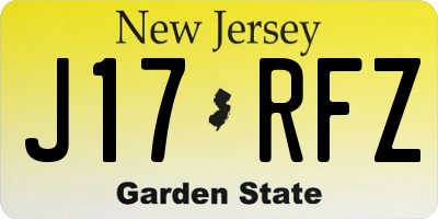NJ license plate J17RFZ