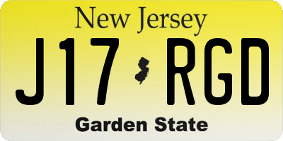 NJ license plate J17RGD