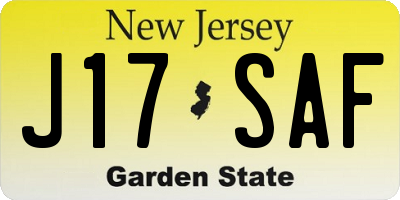 NJ license plate J17SAF