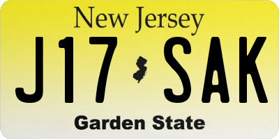 NJ license plate J17SAK