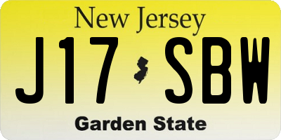 NJ license plate J17SBW