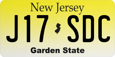NJ license plate J17SDC