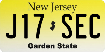 NJ license plate J17SEC