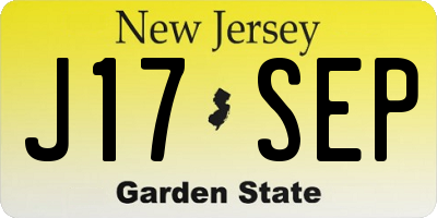 NJ license plate J17SEP