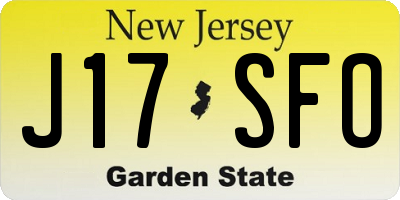 NJ license plate J17SFO