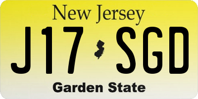 NJ license plate J17SGD