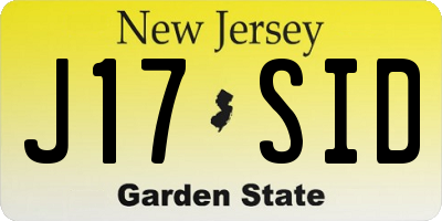 NJ license plate J17SID