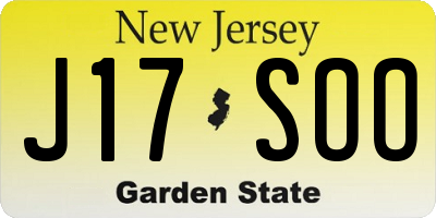 NJ license plate J17SOO