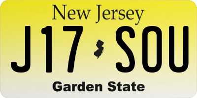 NJ license plate J17SOU