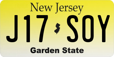 NJ license plate J17SOY