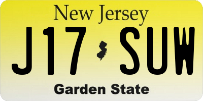 NJ license plate J17SUW