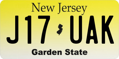 NJ license plate J17UAK
