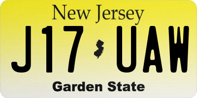 NJ license plate J17UAW