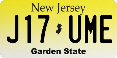 NJ license plate J17UME