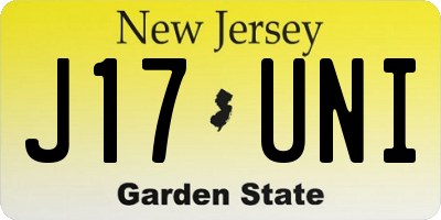 NJ license plate J17UNI