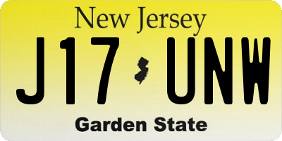 NJ license plate J17UNW