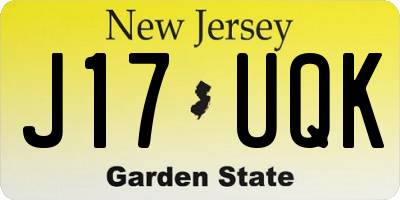 NJ license plate J17UQK