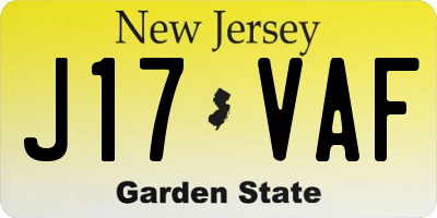 NJ license plate J17VAF