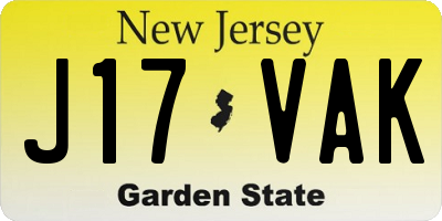 NJ license plate J17VAK