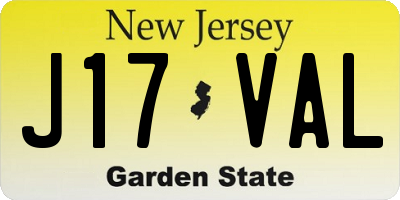 NJ license plate J17VAL
