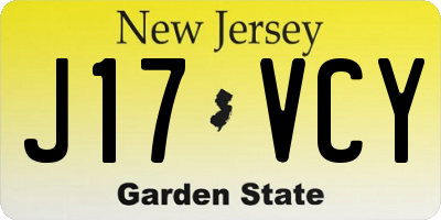 NJ license plate J17VCY