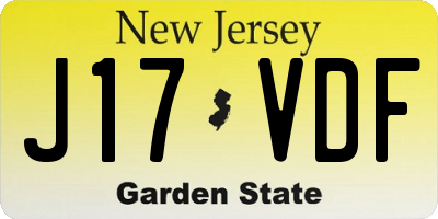 NJ license plate J17VDF