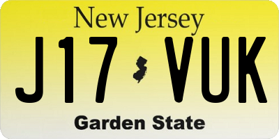 NJ license plate J17VUK