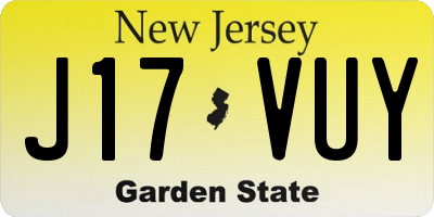 NJ license plate J17VUY