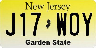 NJ license plate J17WOY