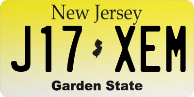 NJ license plate J17XEM