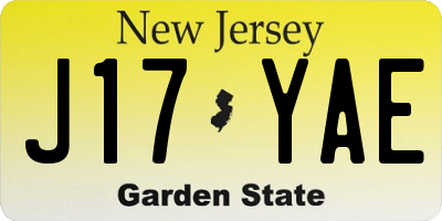 NJ license plate J17YAE