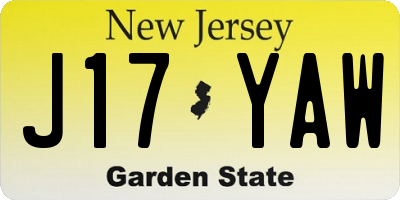 NJ license plate J17YAW