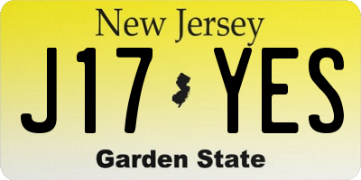 NJ license plate J17YES