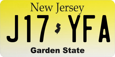 NJ license plate J17YFA