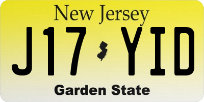 NJ license plate J17YID