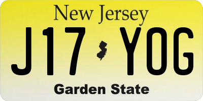 NJ license plate J17YOG