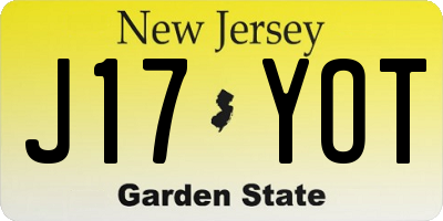 NJ license plate J17YOT