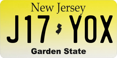 NJ license plate J17YOX